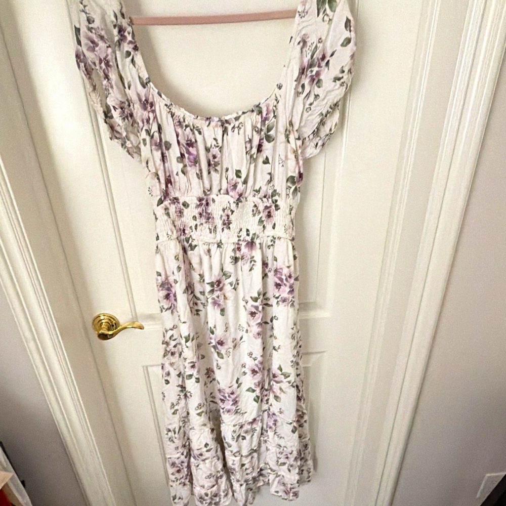 Hollister Women's White Floral Square Neck Smocked Puff Sleeve Midi Dress XL